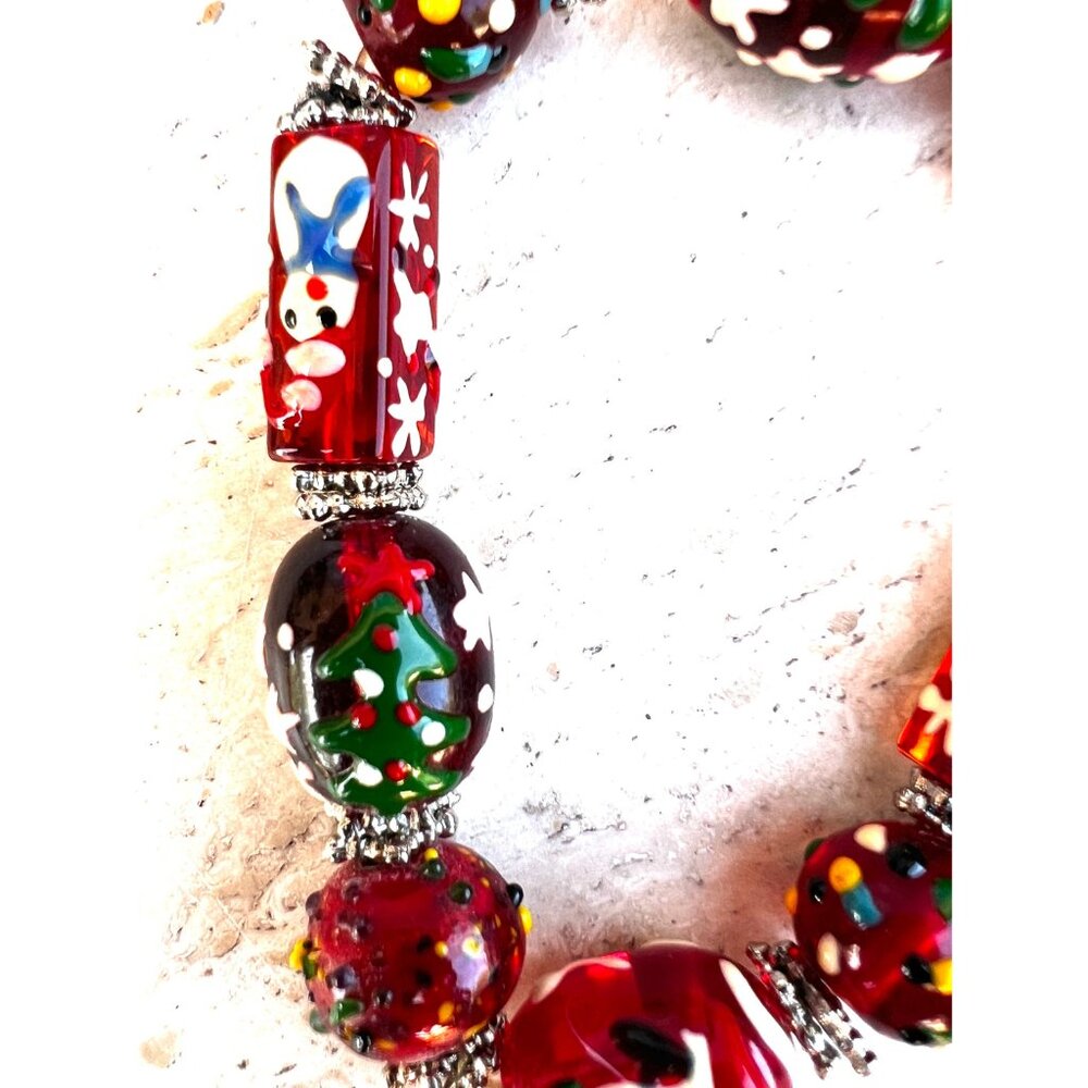 Lamp Work Blown Glass Christmas Santa Snowflakes Snowman Tree Xmas Stretch Brace - Picture 3 of 7